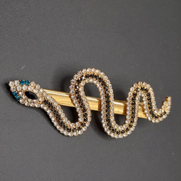 Snake Rhinestone Barrette Slide, Gold Tone, 3 1/4 In - Picture 9 of 9